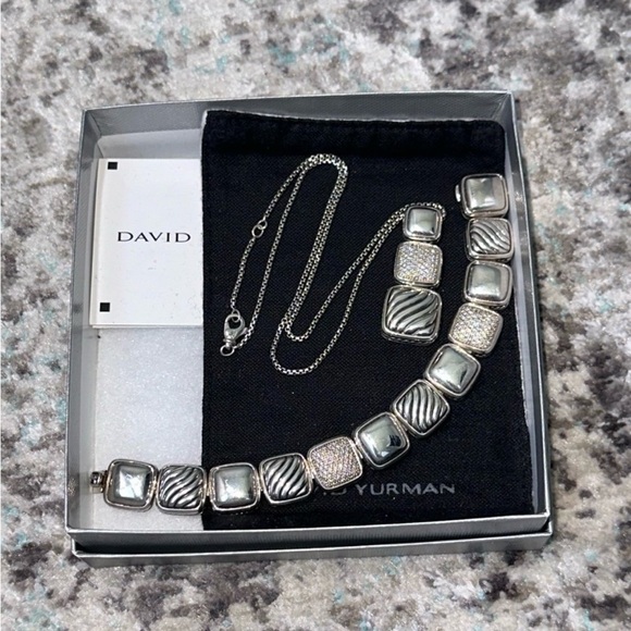 Vintage David Yurman 1-Row Linear Chiclet Bracelet Sterling Silver w/Diamonds - Picture 14 of 15